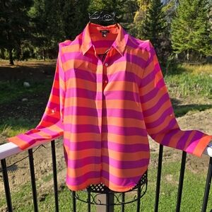 Ann Taylor pink and orange stripe blouse, size 12, VGUC